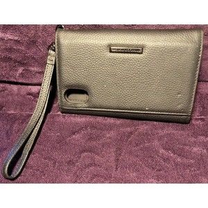 Cell Phone Wallet Rebecca Minkoff Black Textured Leather Wristlet iPhone 9 Case